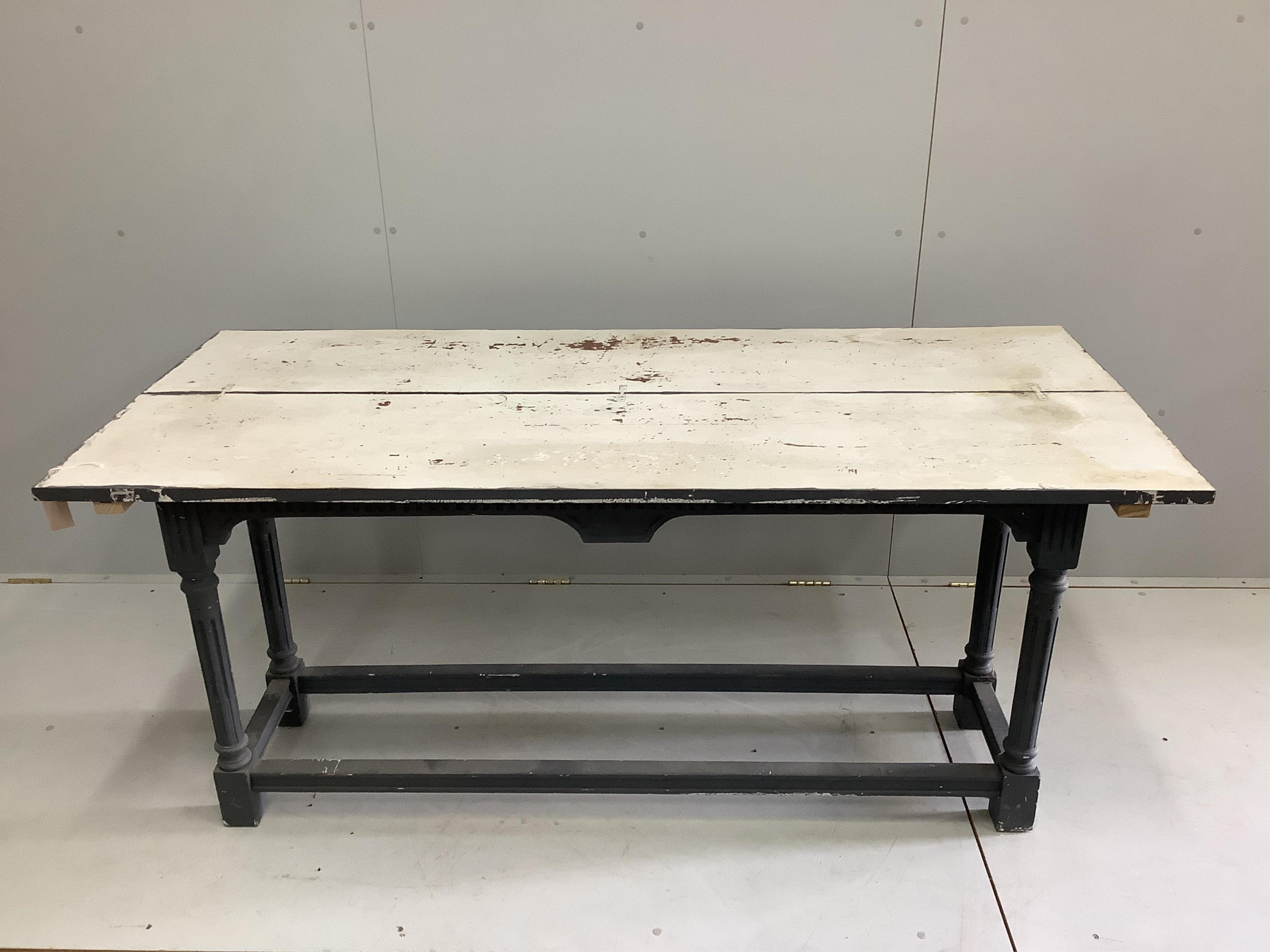A Continental painted folding table, width 180cm, depth 39cm, height 78cm. Condition - fair
